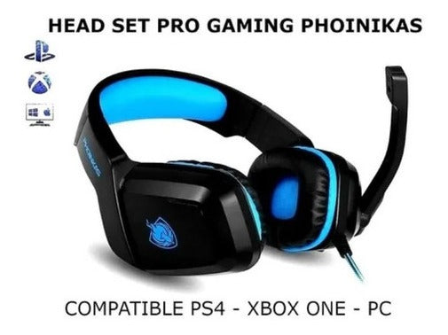 Audífonos Gamer H1 Phoinkas Para Ps4 Xbox Notebook Pc Color Negro/azul
